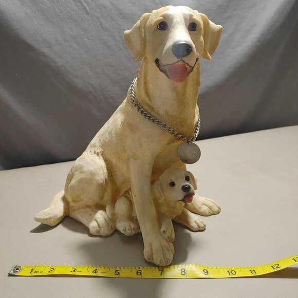 Yellow Labrador Dog Puppy Figurine Chain Collar 11 Inches Tall Resin Sculpture - Picture 3 of 9
